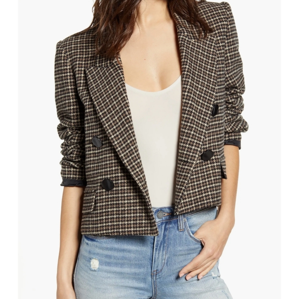 ASTR the label Manhattan Cropped Blazer Hazelnut‎ Houndstooth Size M